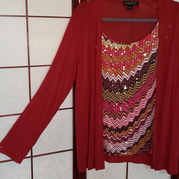 August Silk Multi-colored Chevron Sequin Crewneck Top - Picture 3 of 9